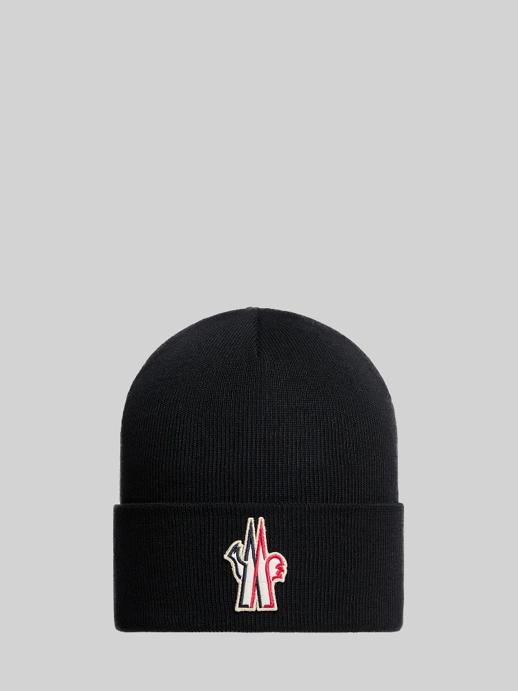 Black wool beanie with logo