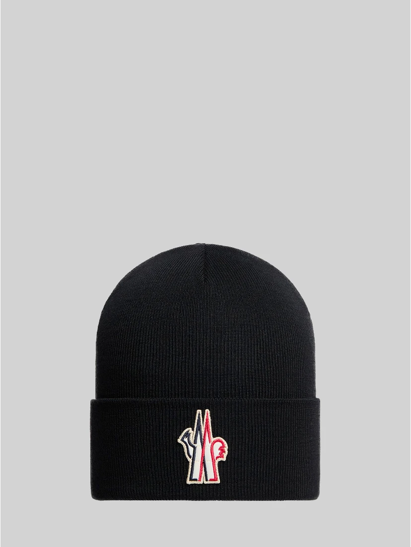 Black wool beanie with logo