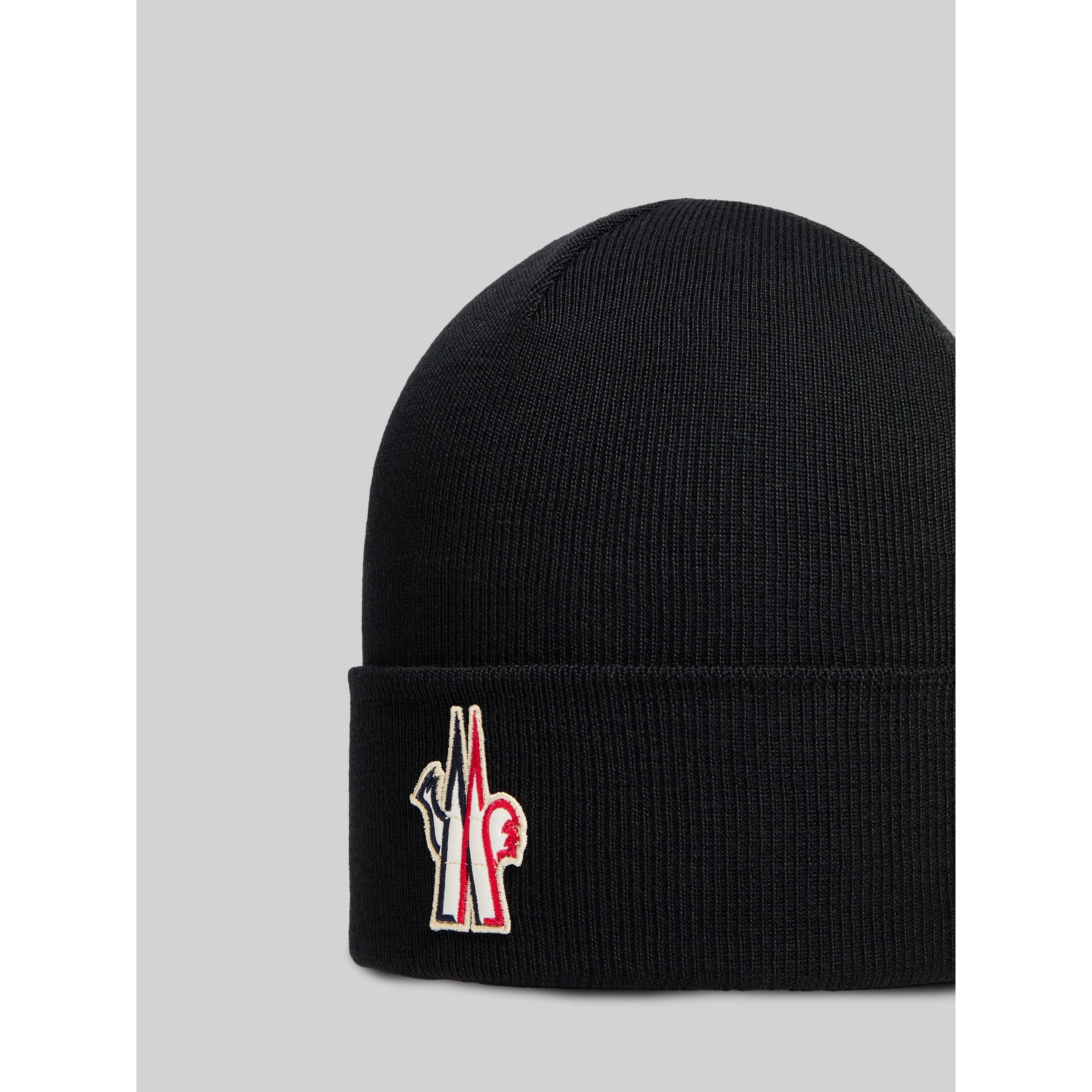 Black wool beanie with logo