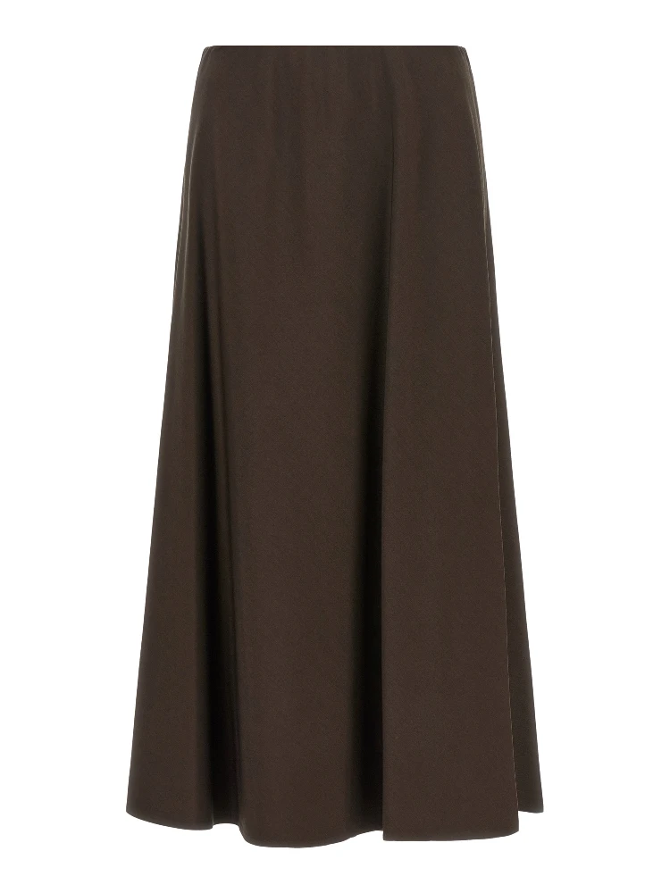 Brown Virgin Wool Midi Skirt