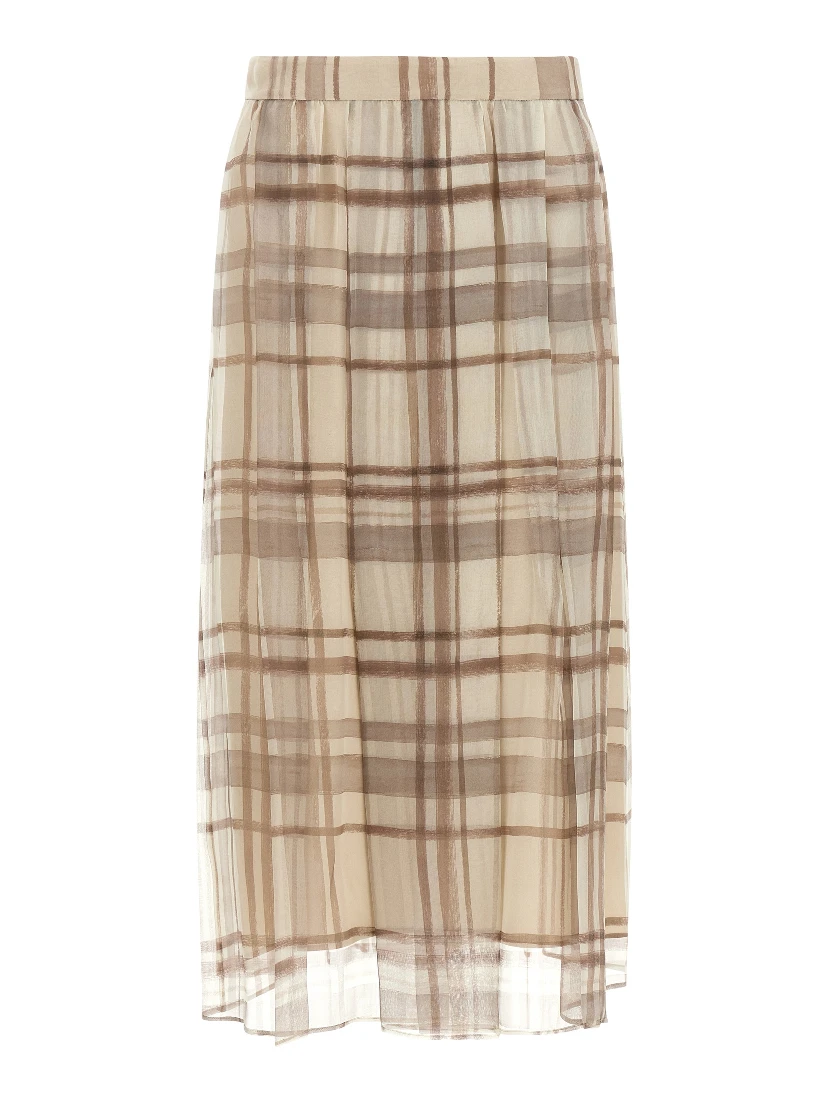 Beige Silk Midi Skirt