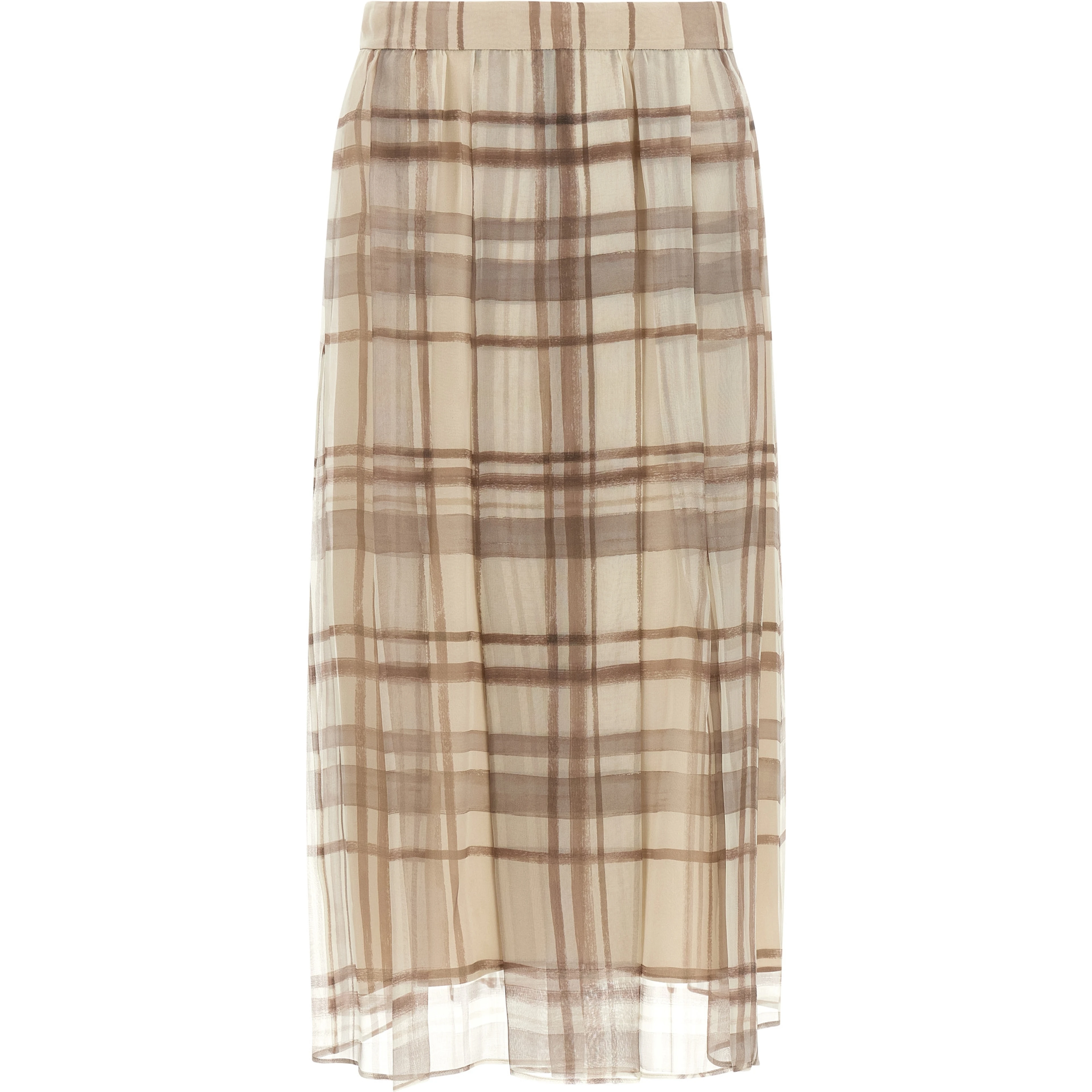 Beige Silk Midi Skirt