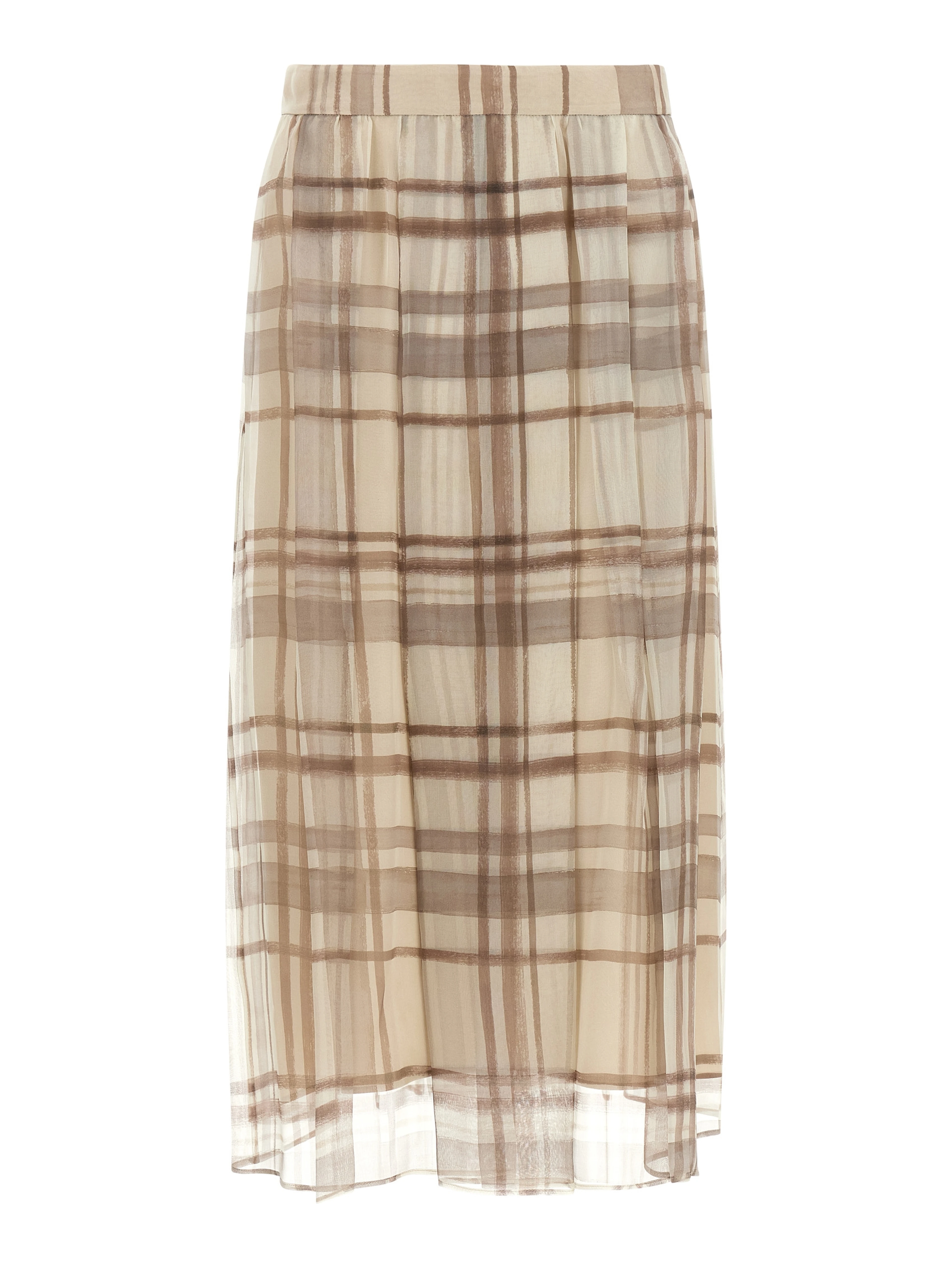 Beige Silk Midi Skirt