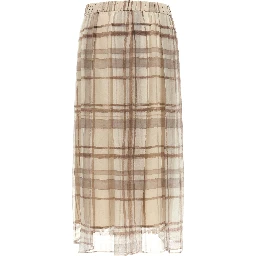Beige Silk Midi Skirt