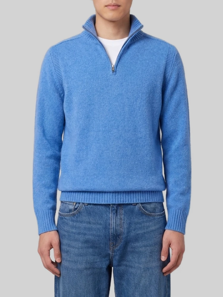 Delft blue half zip turtleneck