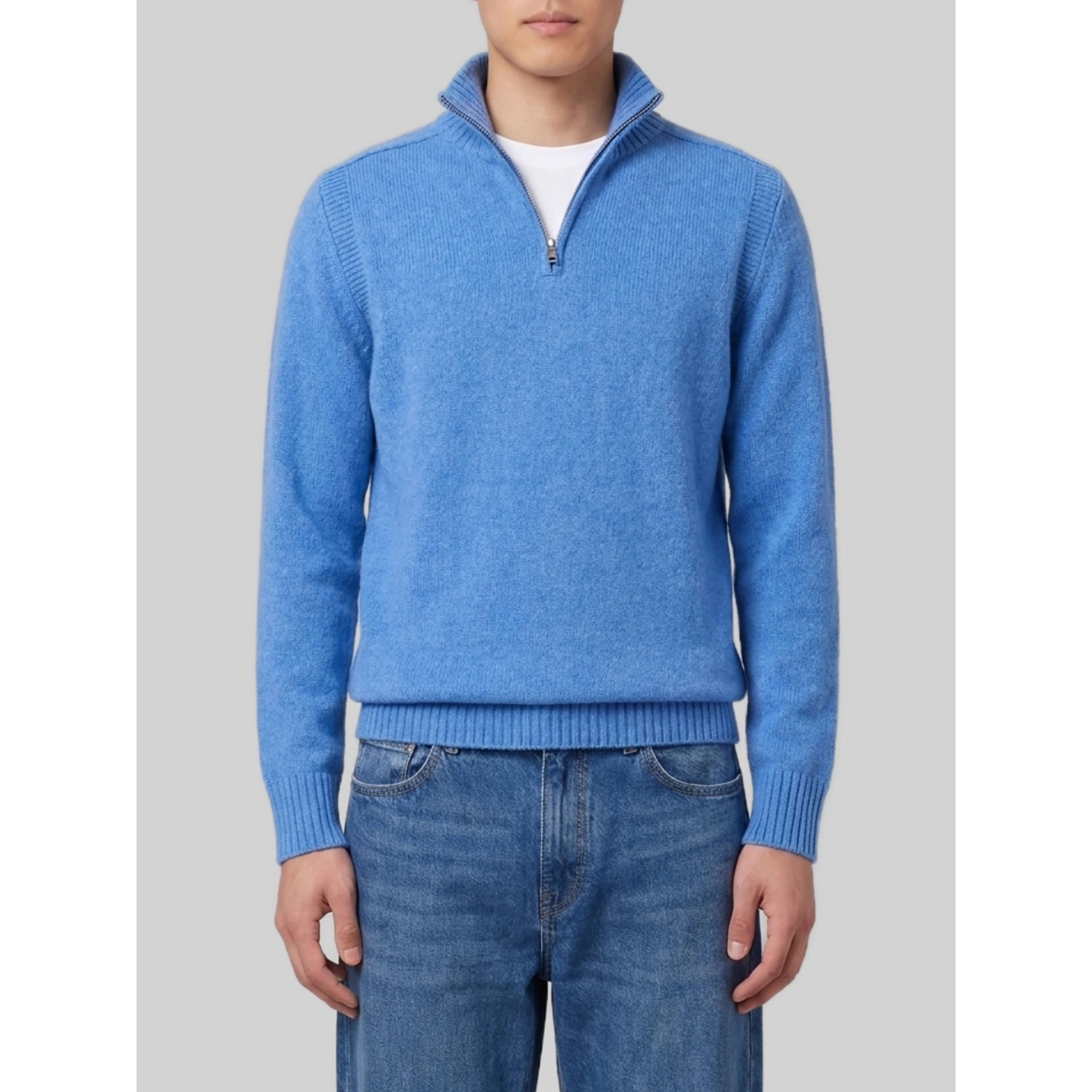 Delft blue half zip turtleneck