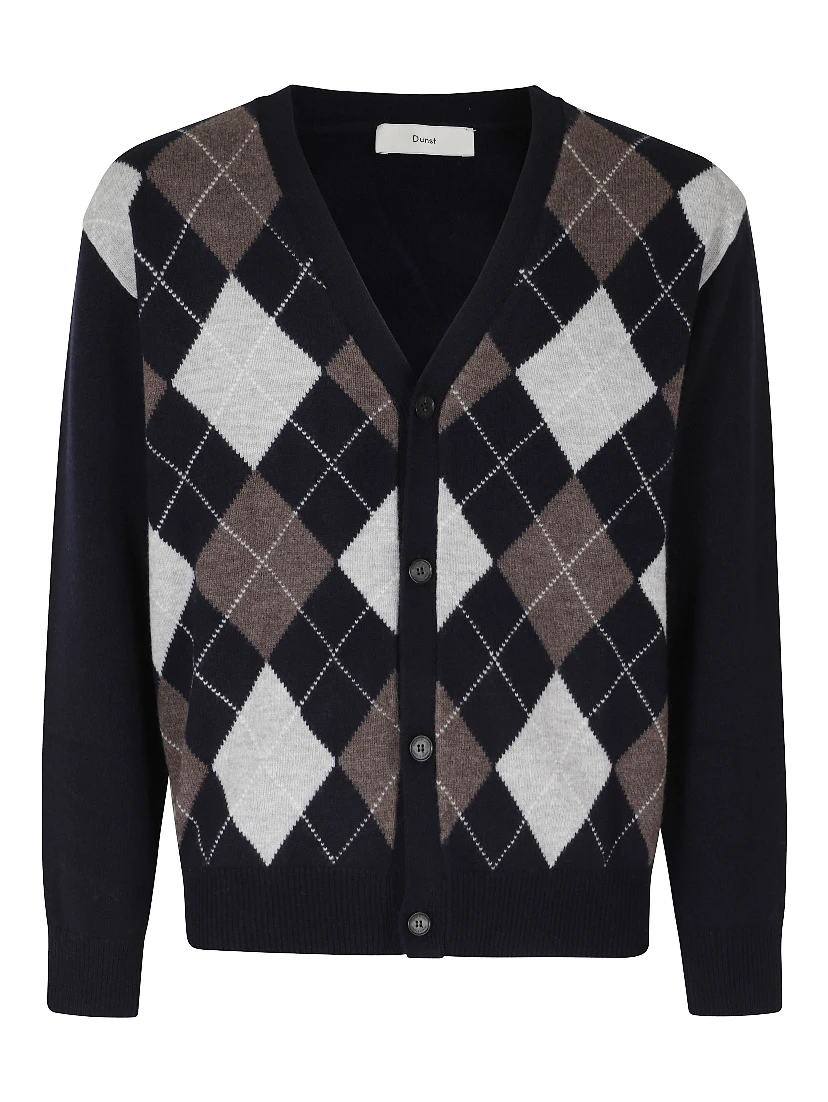 V NECK ARGYLE CARDIGAN