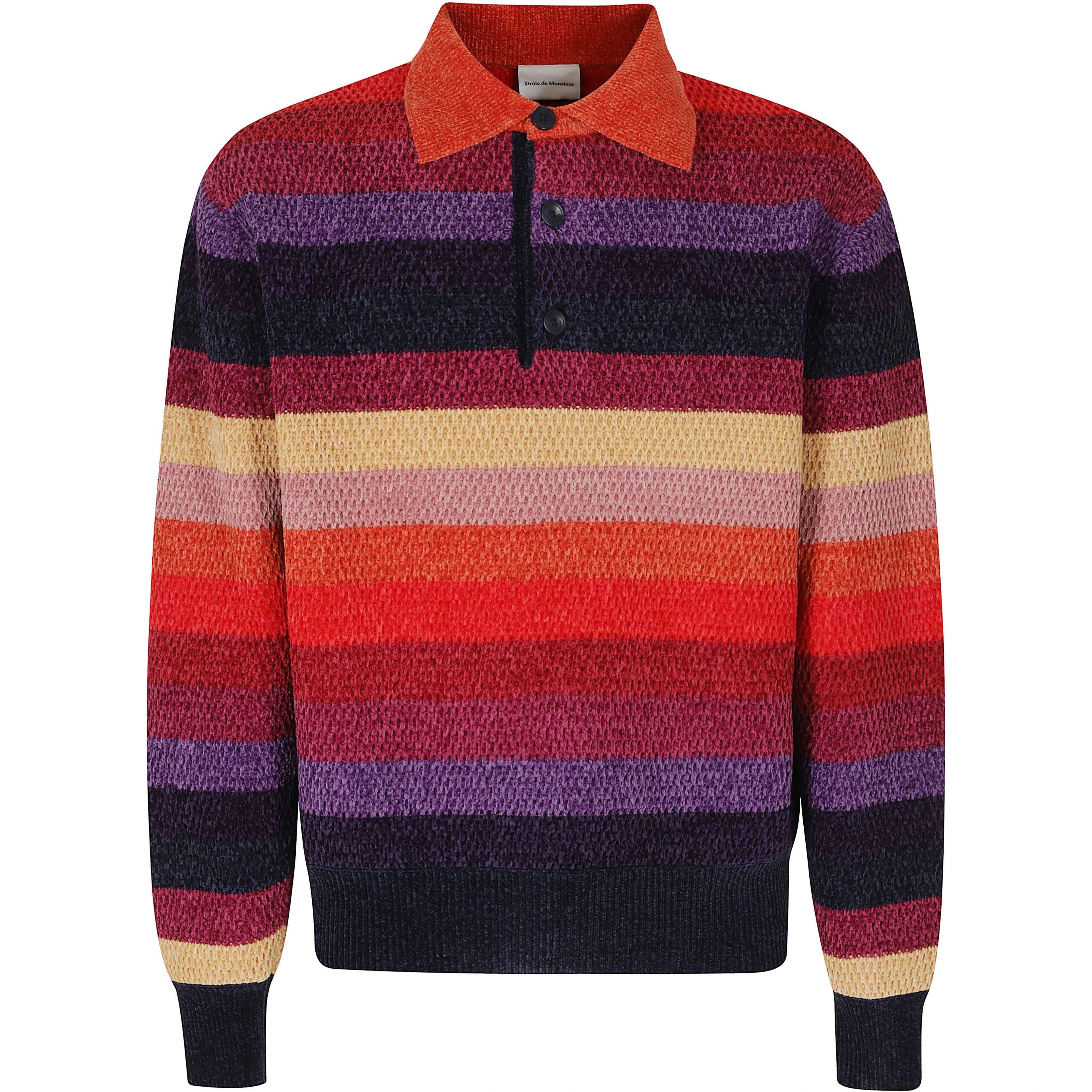 CHENILLE STRIPED LONG SLEEVE POLO HORSE PATCH