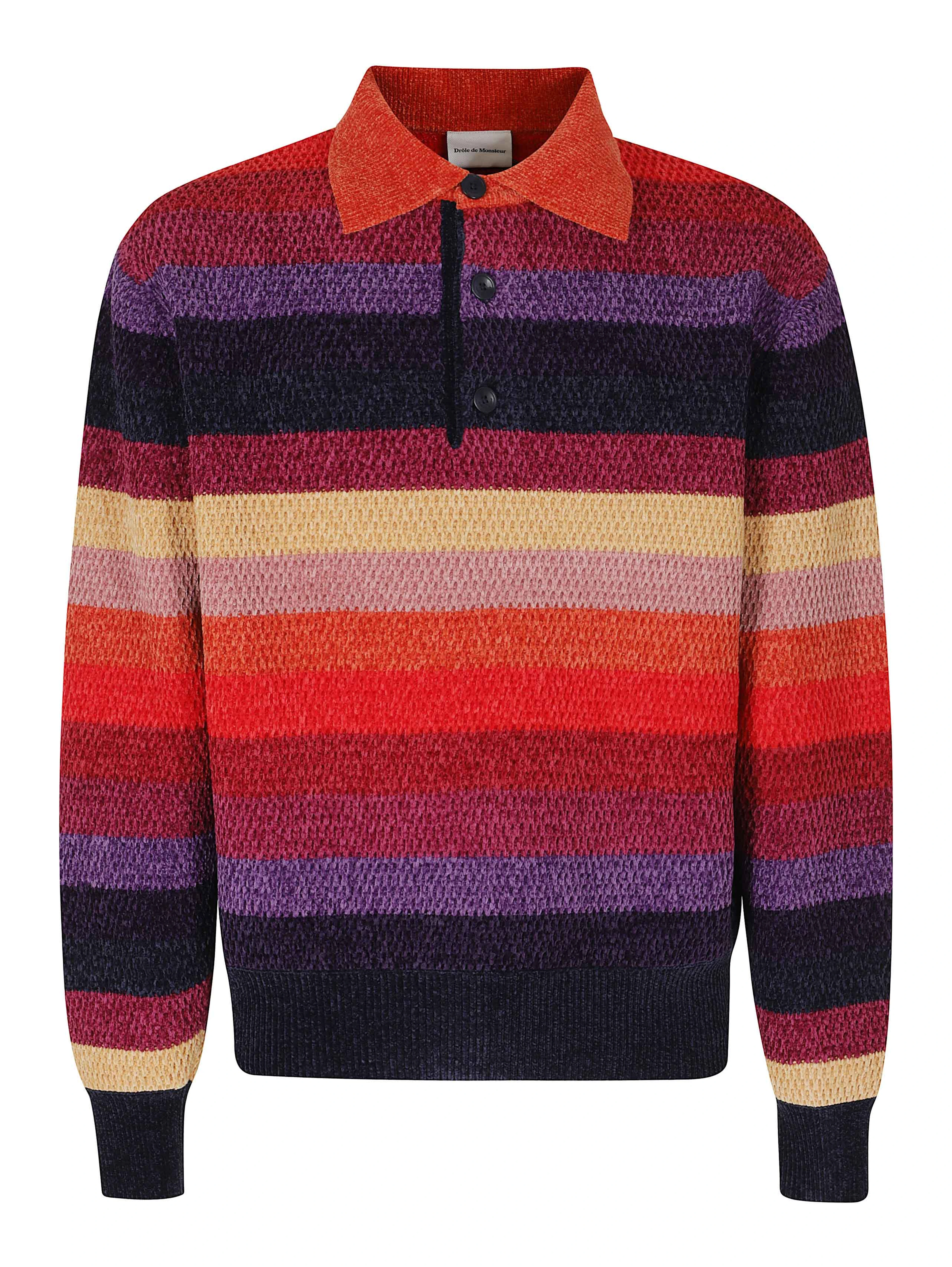 CHENILLE STRIPED LONG SLEEVE POLO HORSE PATCH