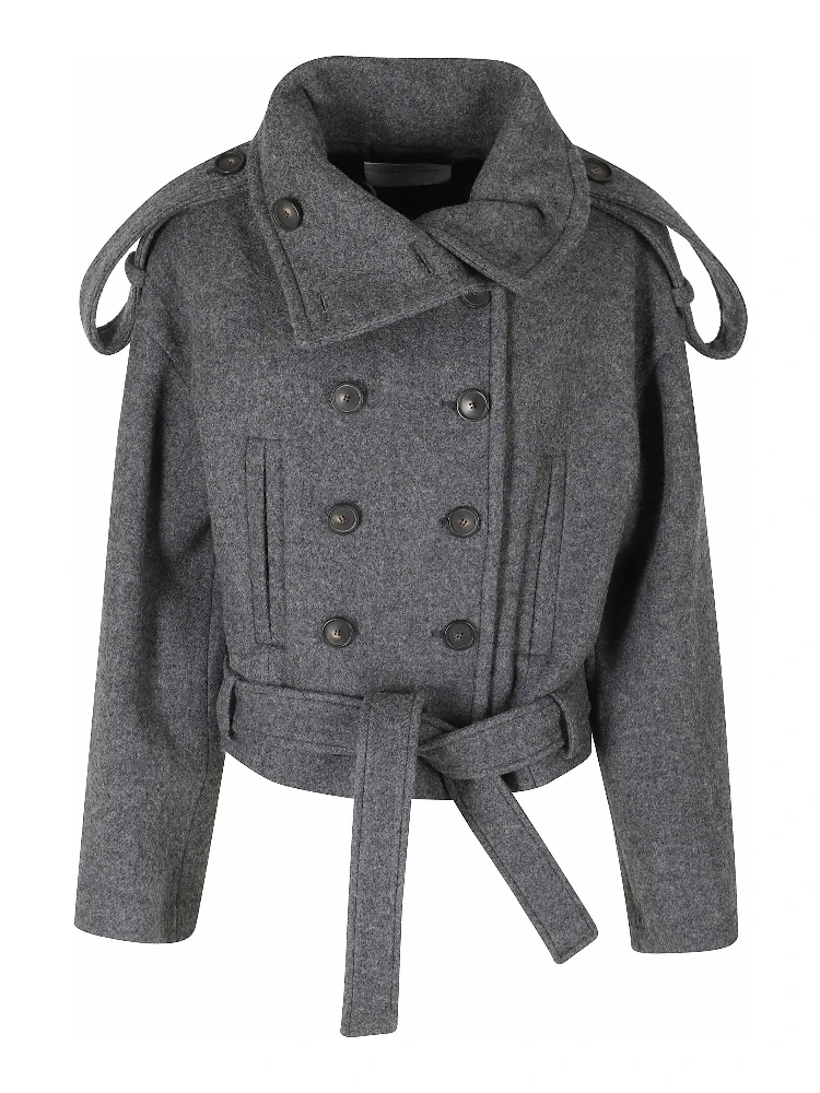 DOUBLE BREASTED HIGH NECK SHORT COAT WOOL