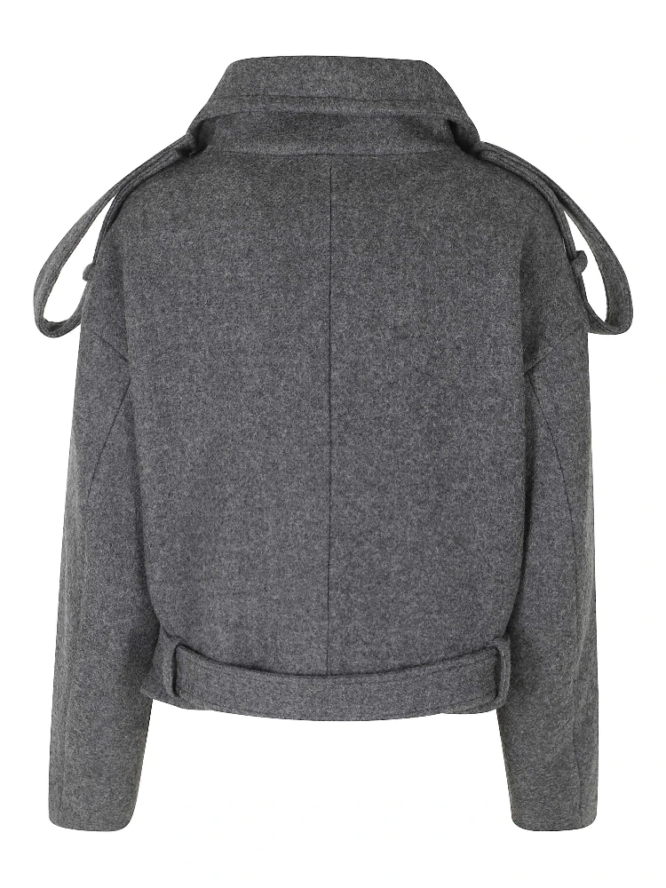 DOUBLE BREASTED HIGH NECK SHORT COAT WOOL alternative