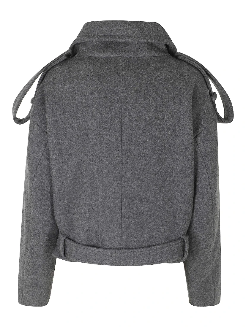 DOUBLE BREASTED HIGH NECK SHORT COAT WOOL