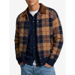 Camel combo tartan bomber