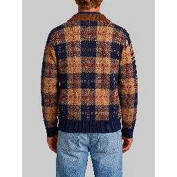 Camel combo tartan bomber