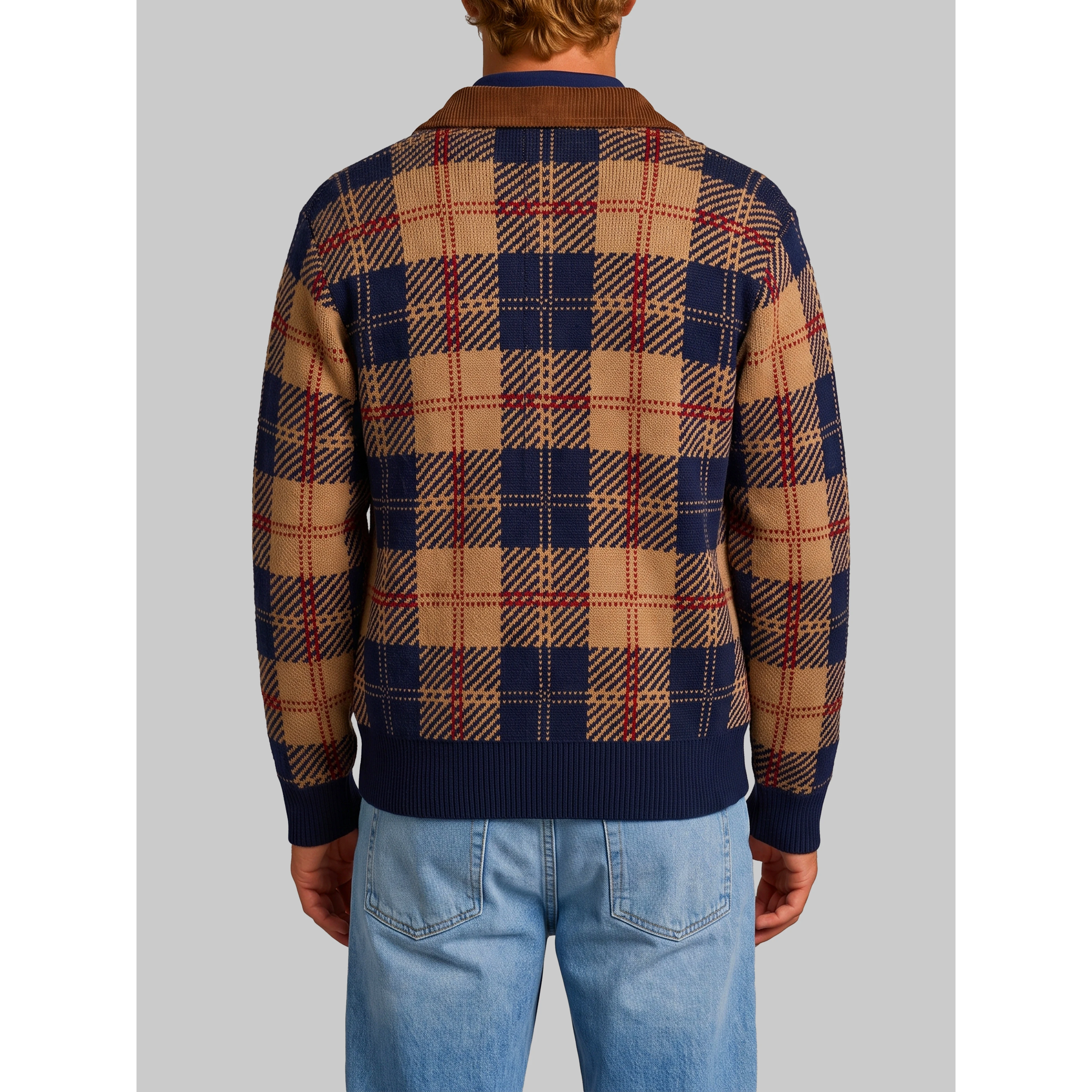 Camel combo tartan bomber