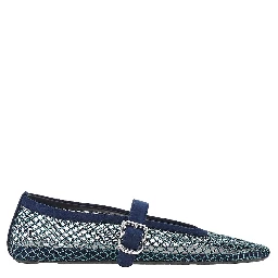 Strass-embellished fishnet ballerina flats