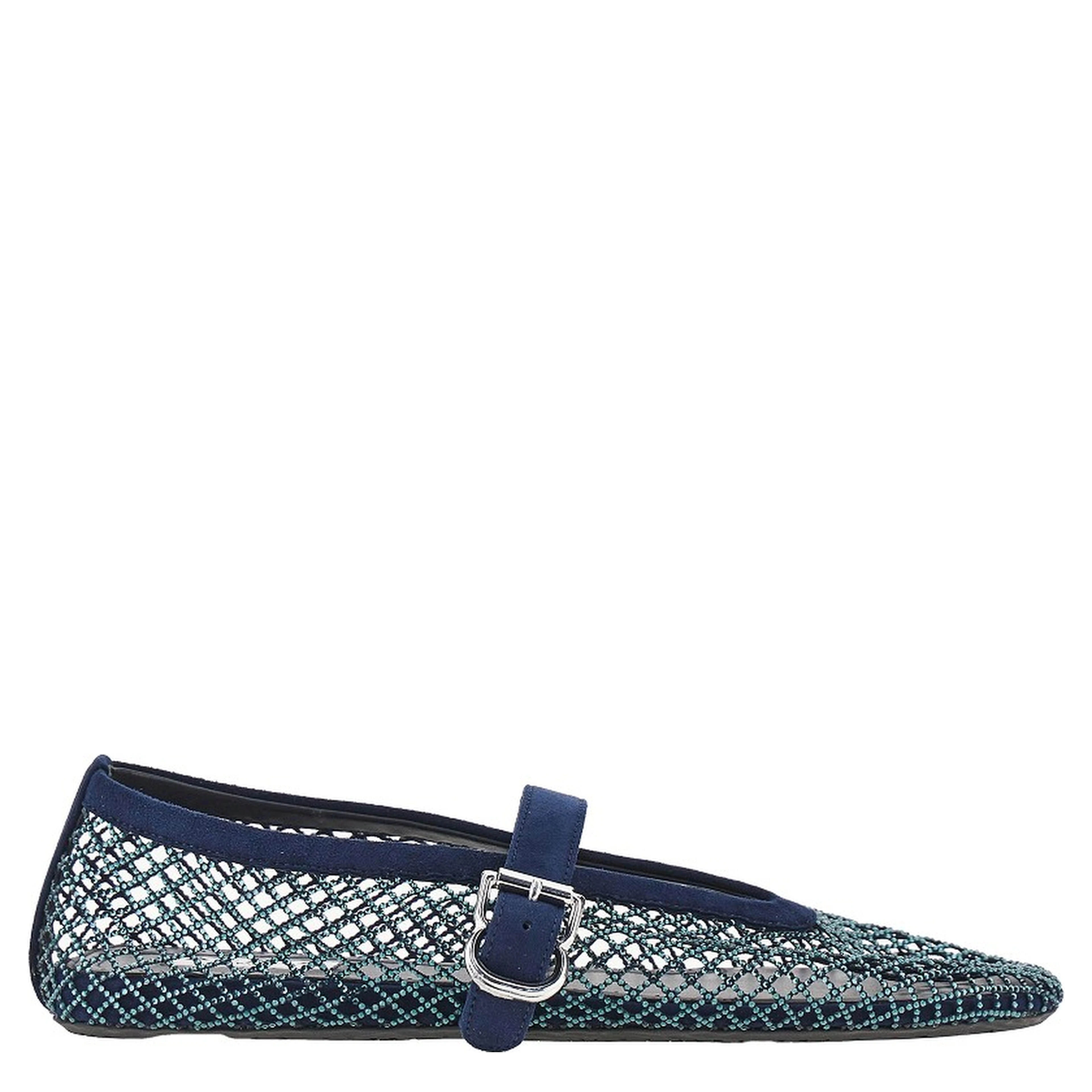 Strass-embellished fishnet ballerina flats