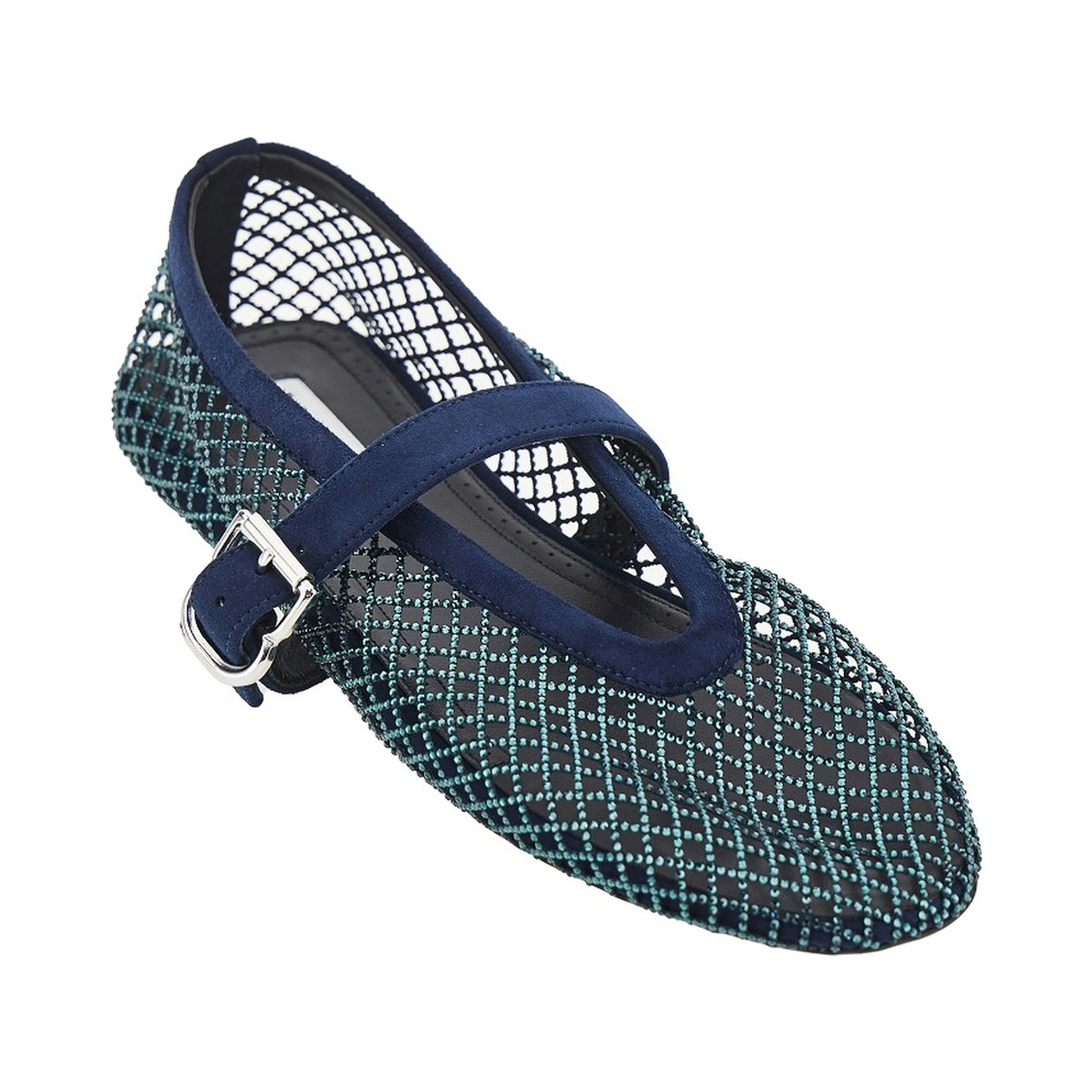 Strass-embellished fishnet ballerina flats