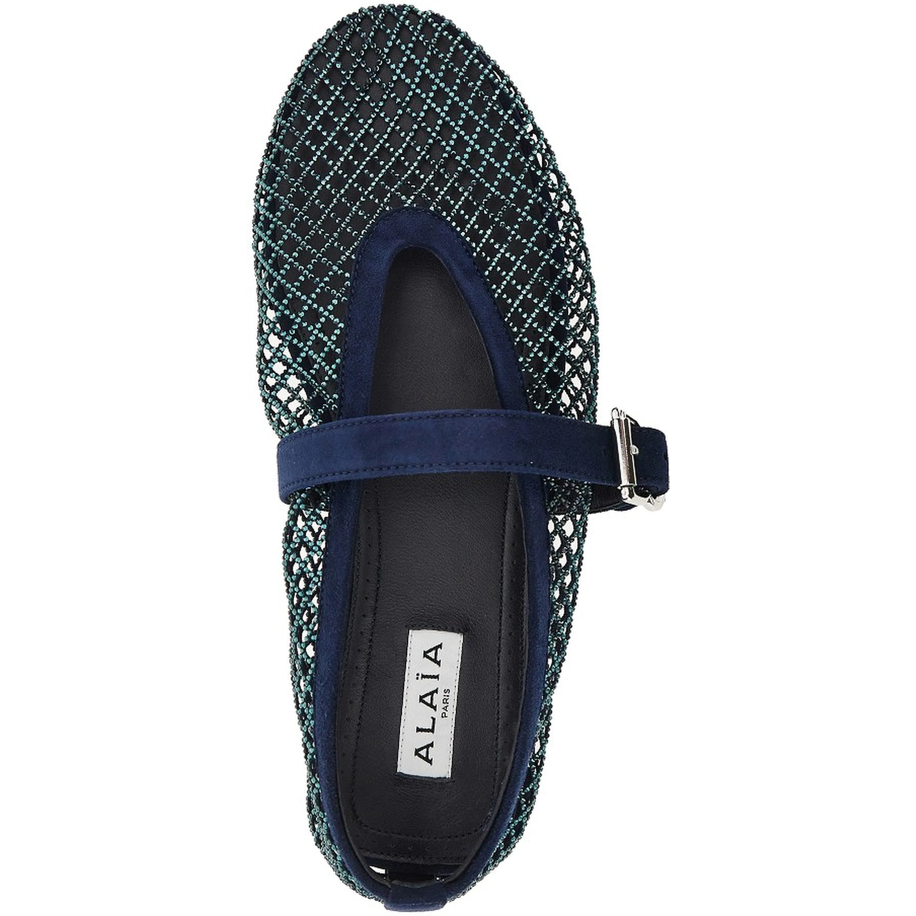 Strass-embellished fishnet ballerina flats