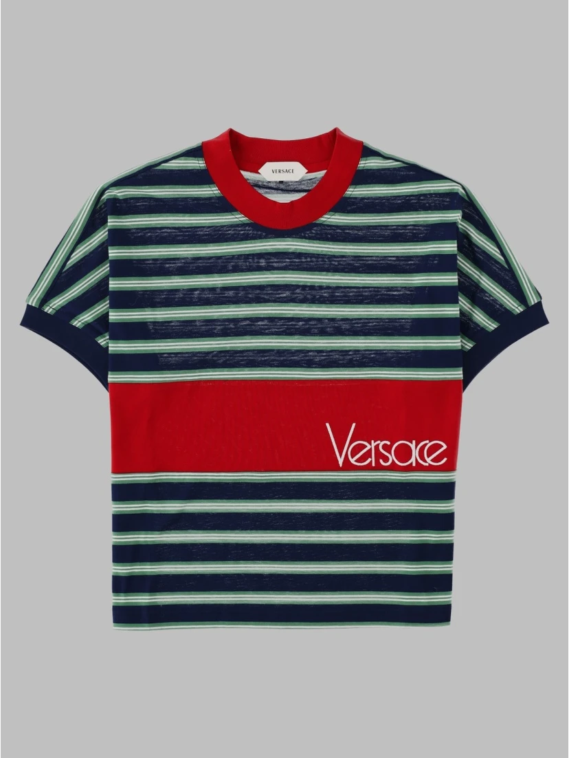 T-Shirt In Cotone a Righe Con Logo
