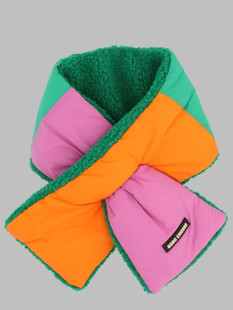 color block sheepskin neck warmer