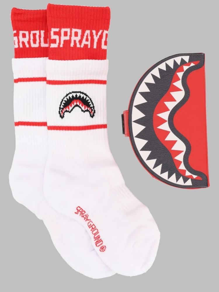 red spray socks white