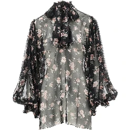 Vintage roses print chiffon blouse