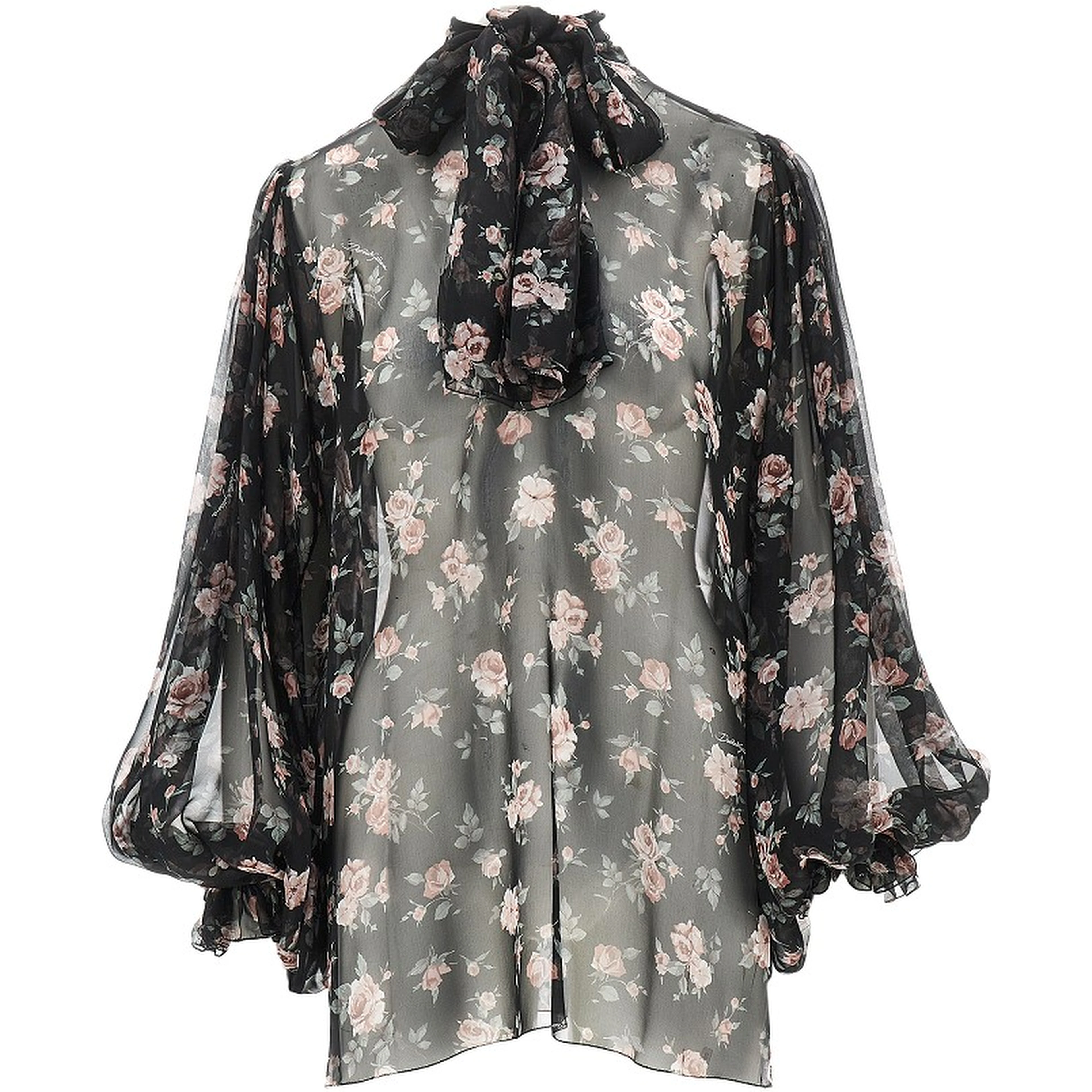 Vintage roses print chiffon blouse