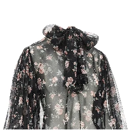 Vintage roses print chiffon blouse