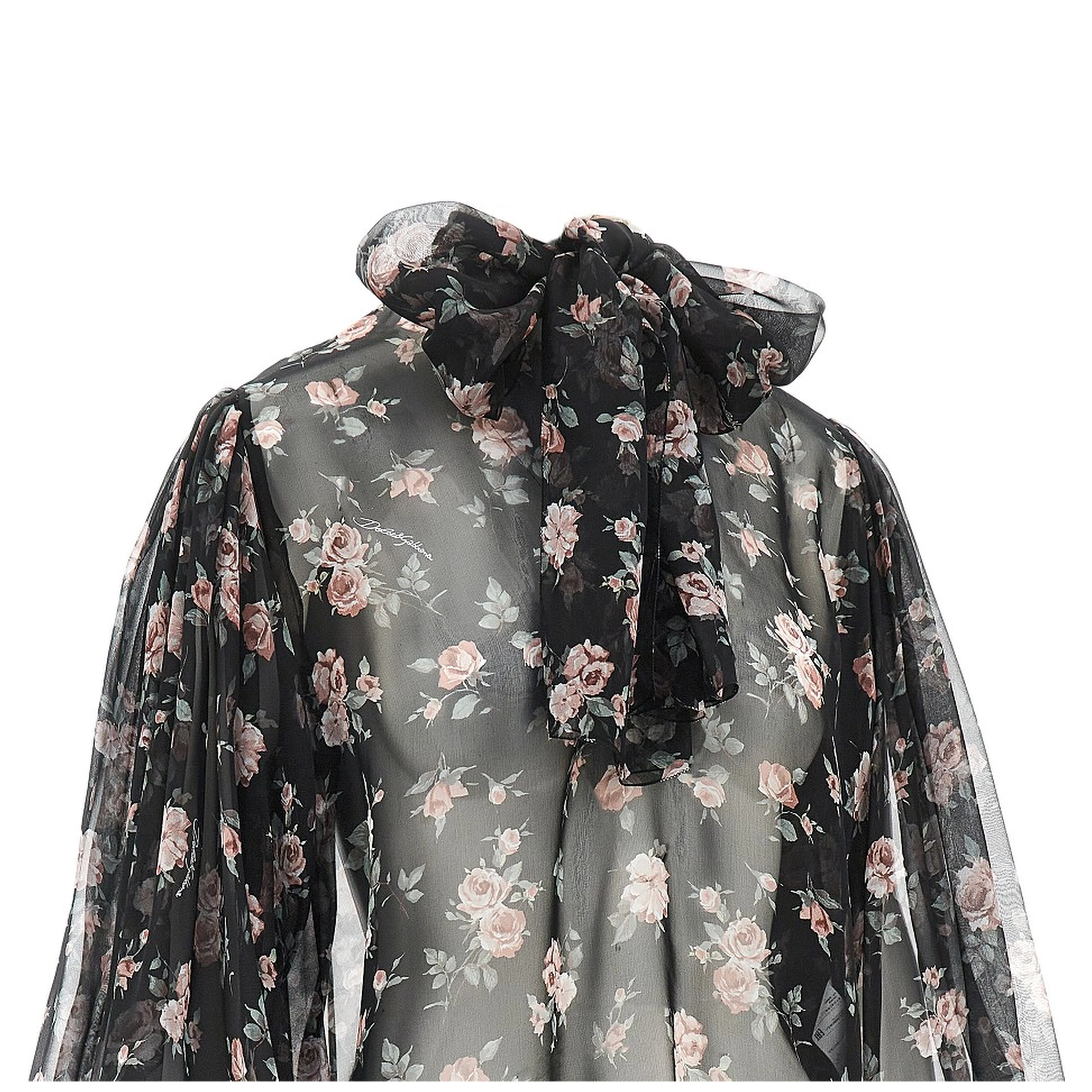 Vintage roses print chiffon blouse
