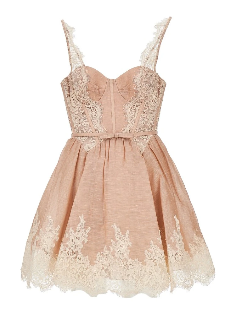 'Valiant' lace trim organdy mini dress