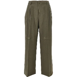 Distressed twill pants with darts