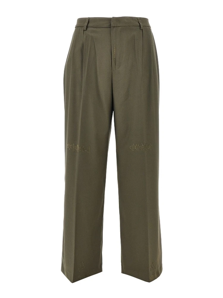 Distressed twill pants with darts