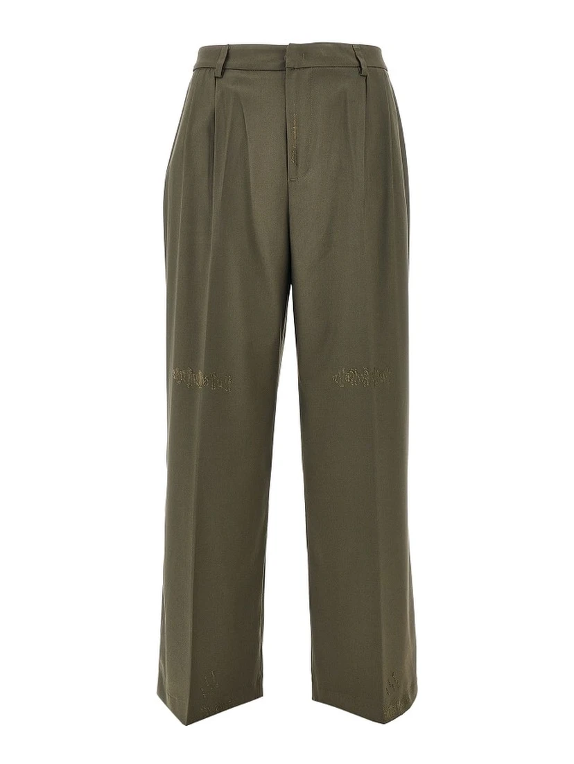 Distressed twill pants with darts
