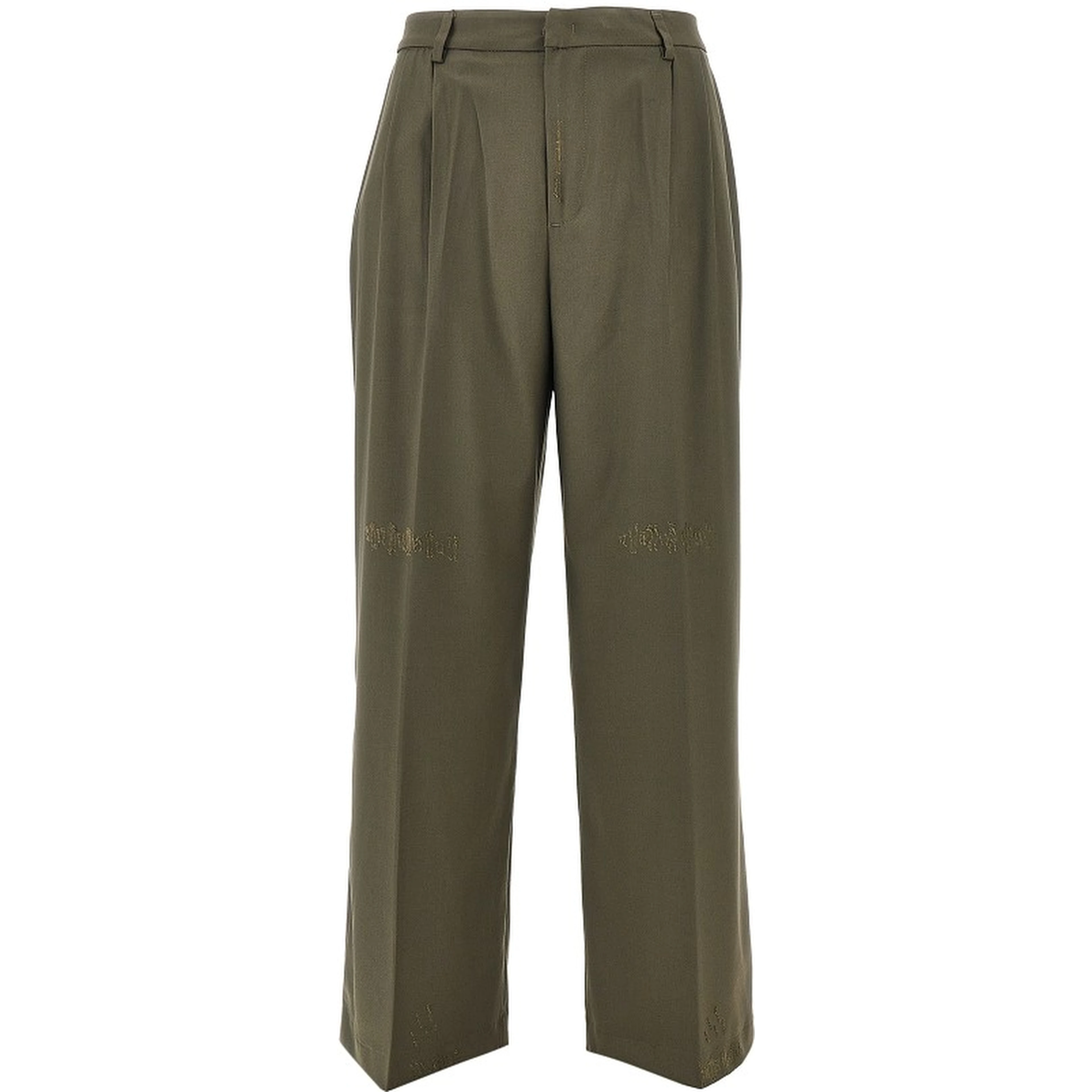 Distressed twill pants with darts