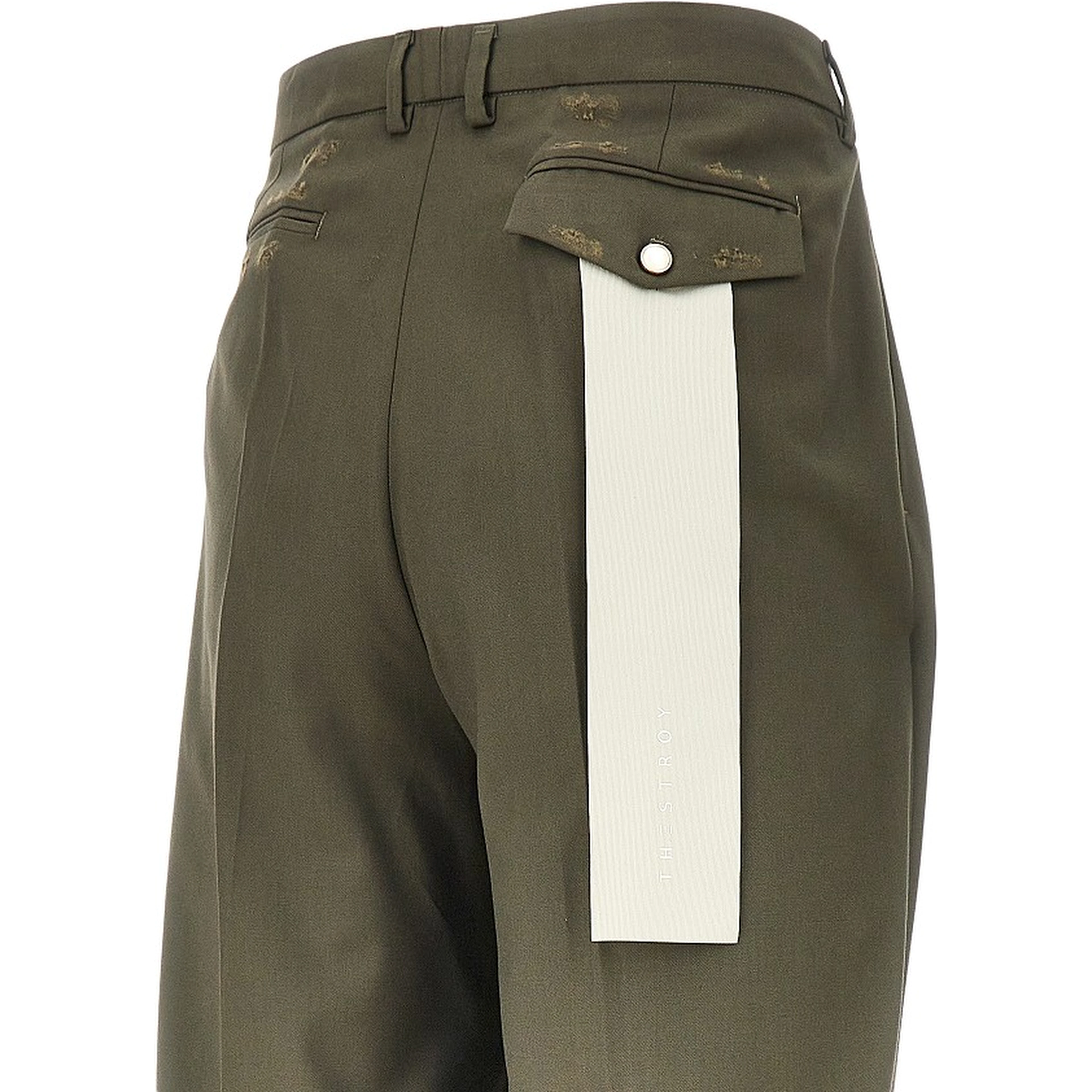 Distressed twill pants with darts