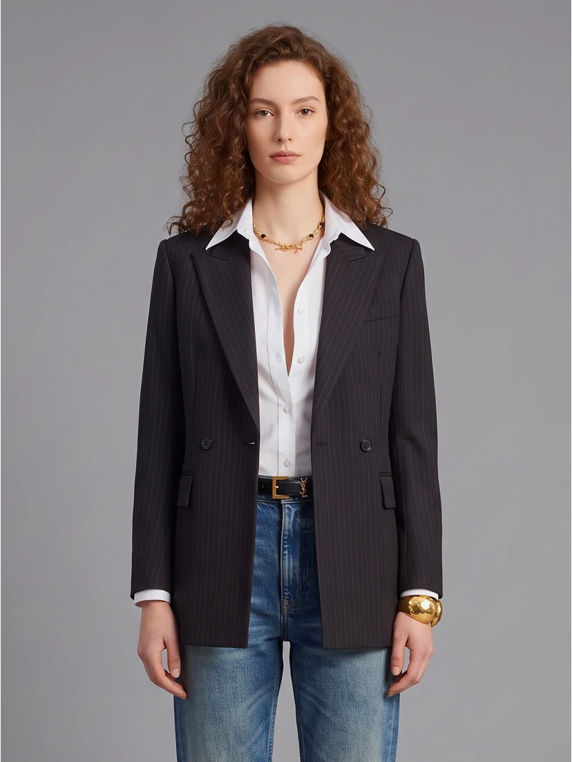 Double-breasted jacket in chalk mélange wool