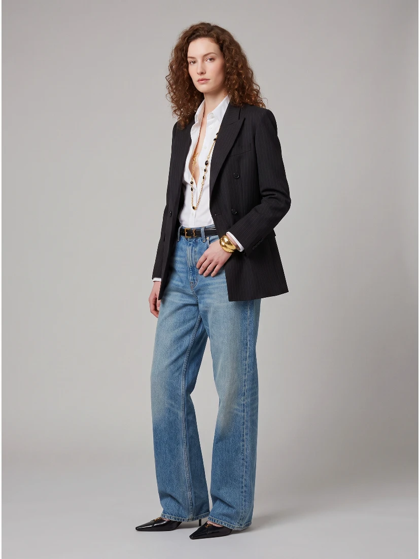 Double-breasted jacket in chalk mélange wool