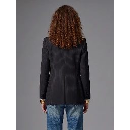 Double-breasted jacket in chalk mélange wool