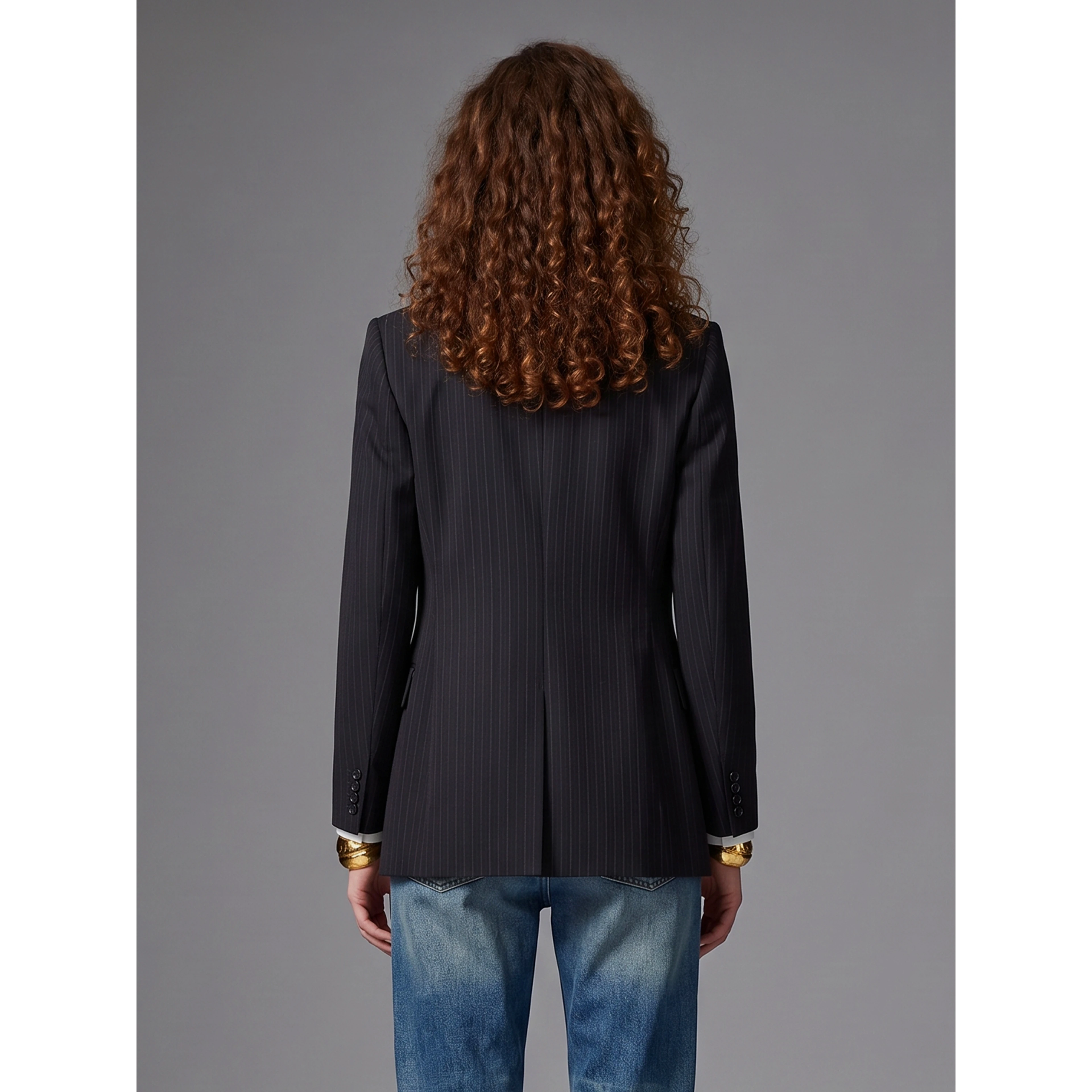 Double-breasted jacket in chalk mélange wool