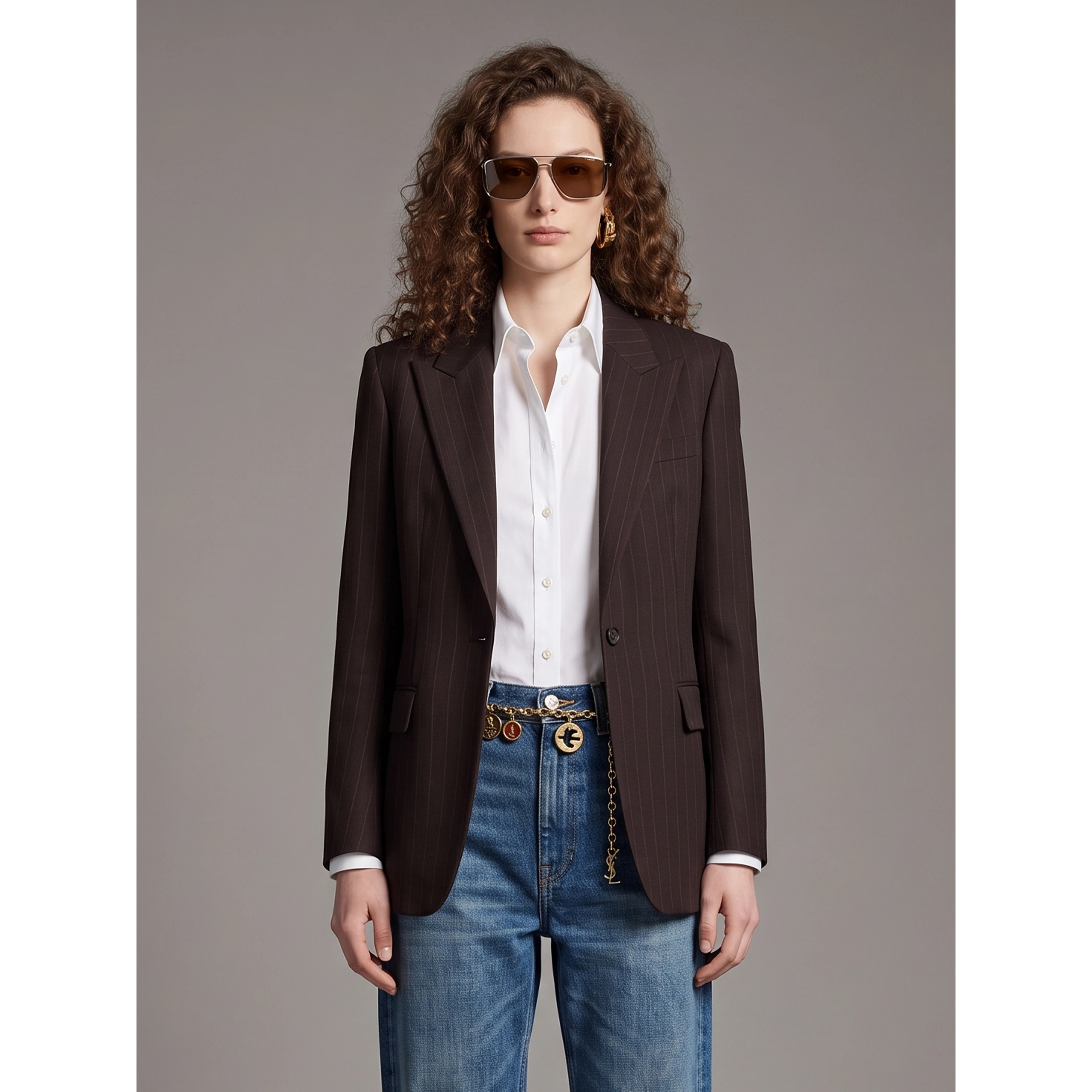 Single-breasted jacket in chalk mélange wool