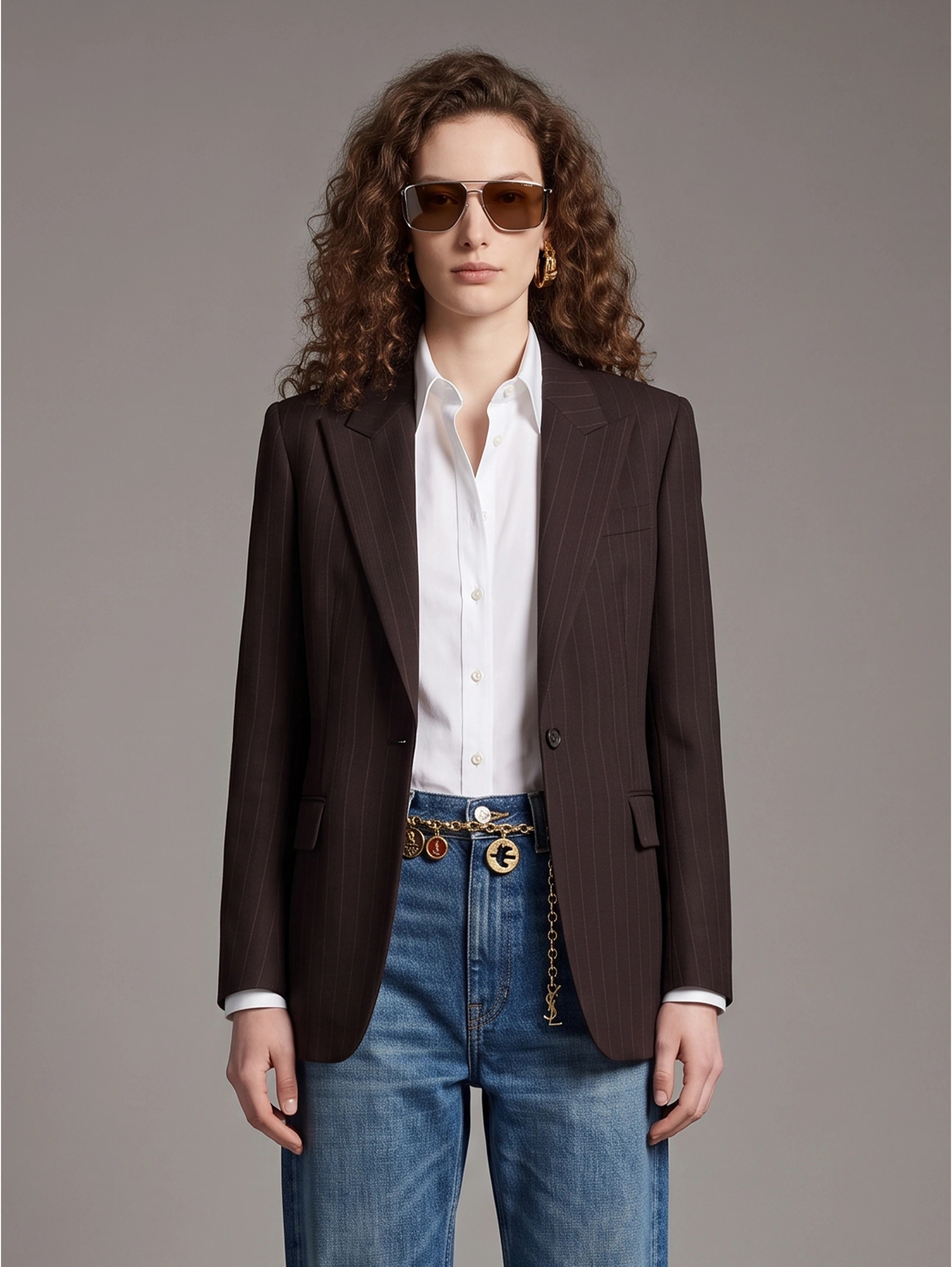Single-breasted jacket in chalk mélange wool