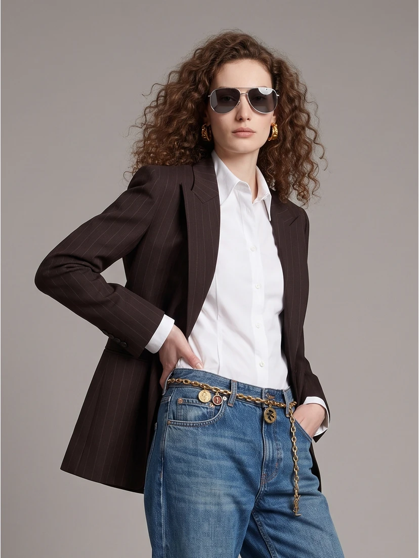 Single-breasted jacket in chalk mélange wool