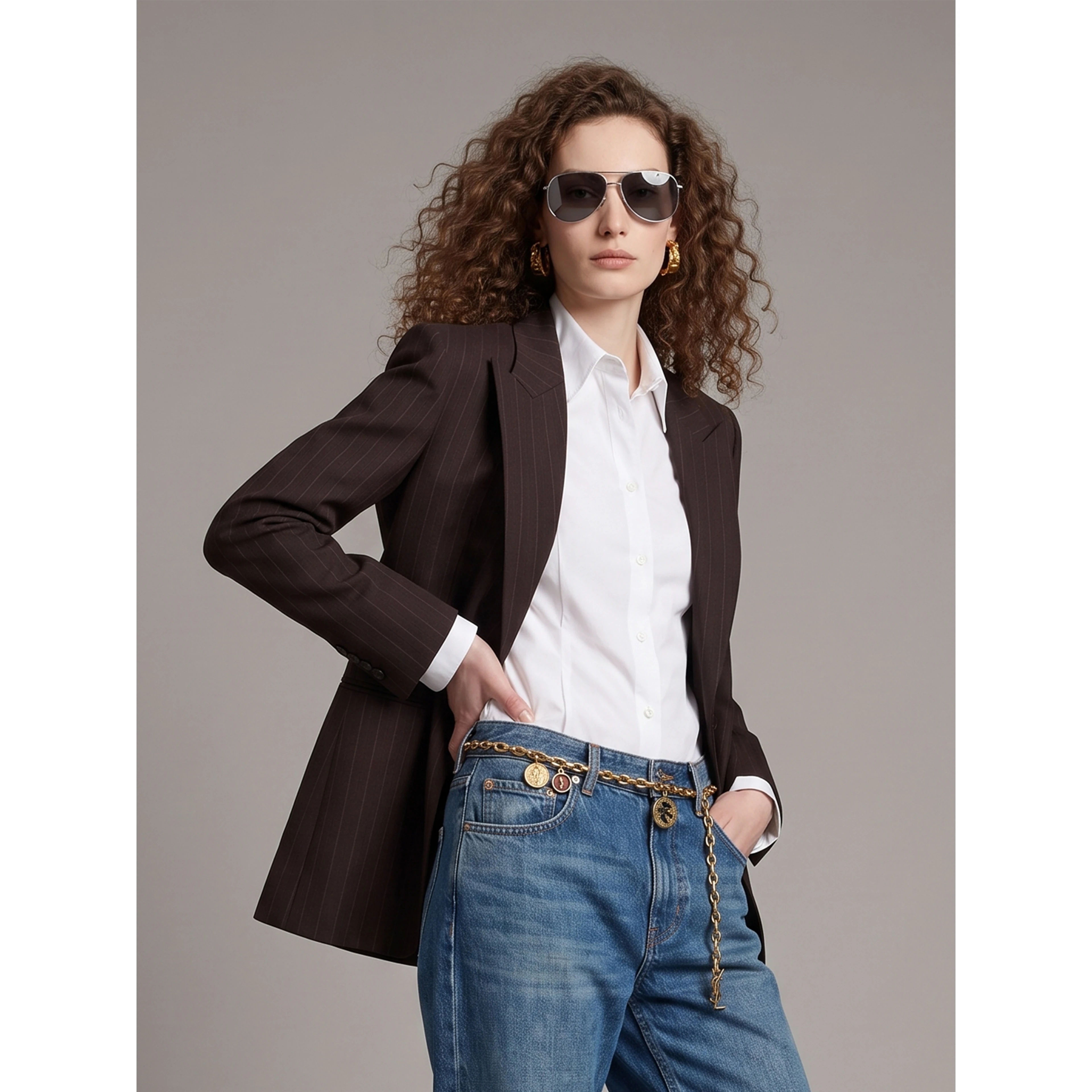 Single-breasted jacket in chalk mélange wool