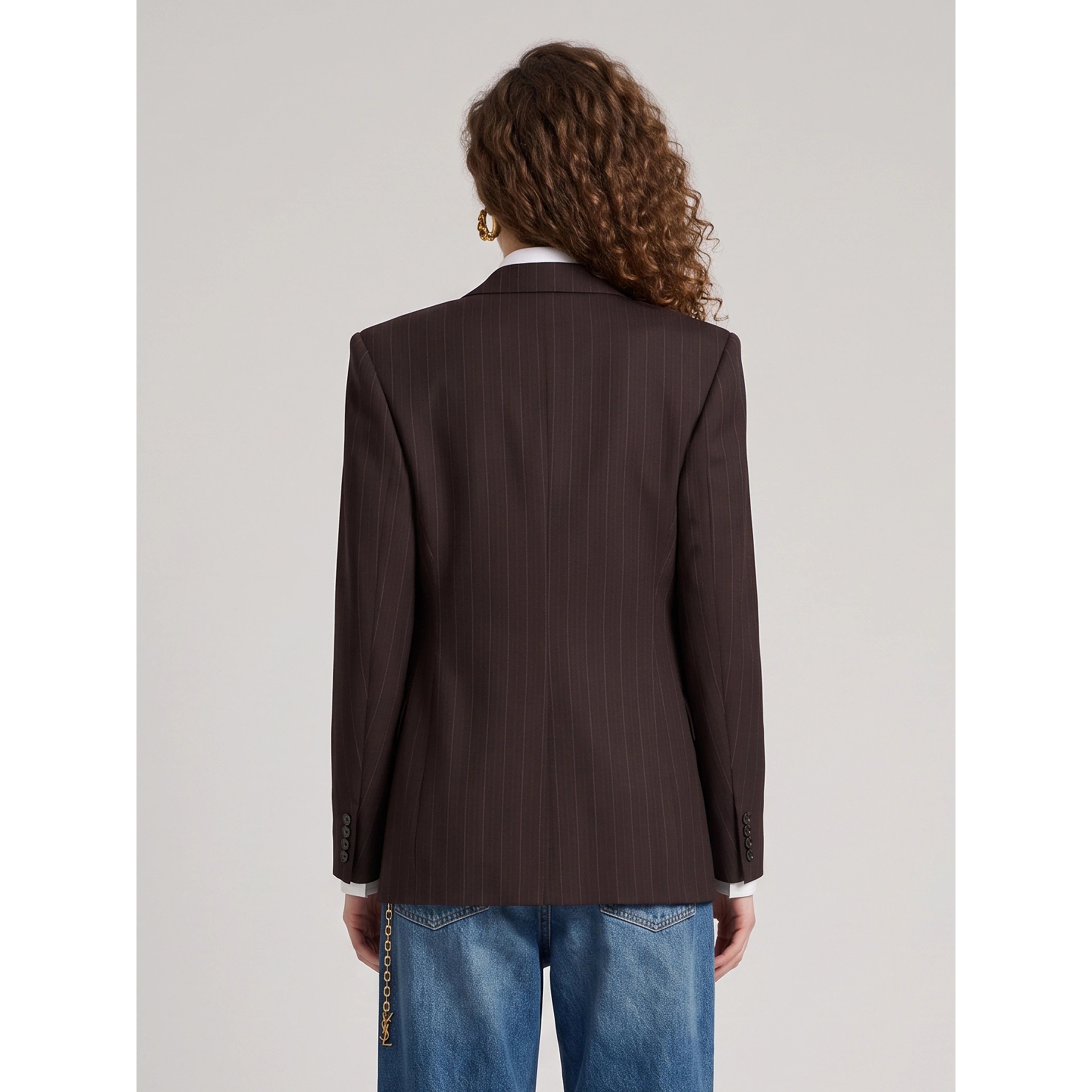 Single-breasted jacket in chalk mélange wool