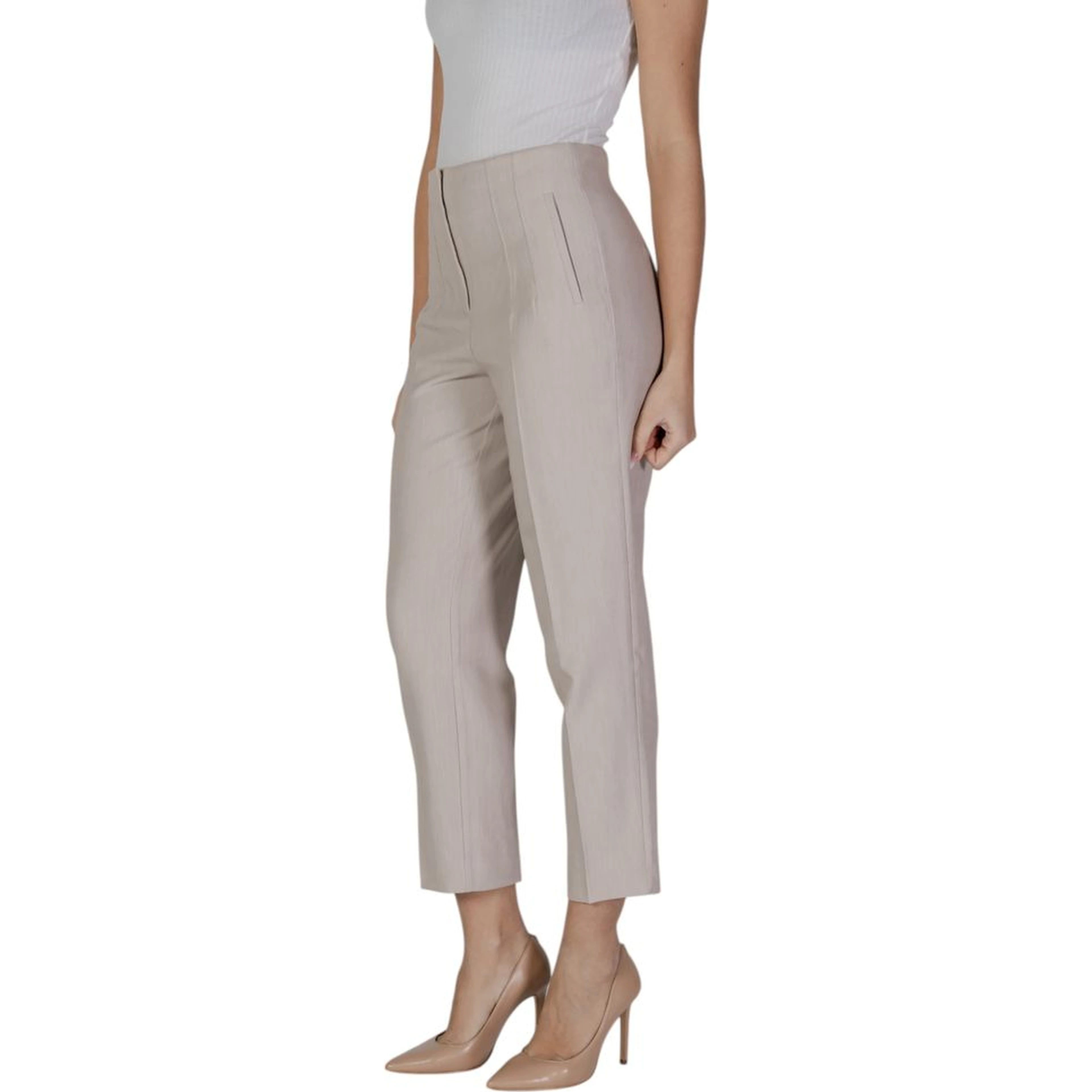 Beige Recycled Polyester Casual Pants
