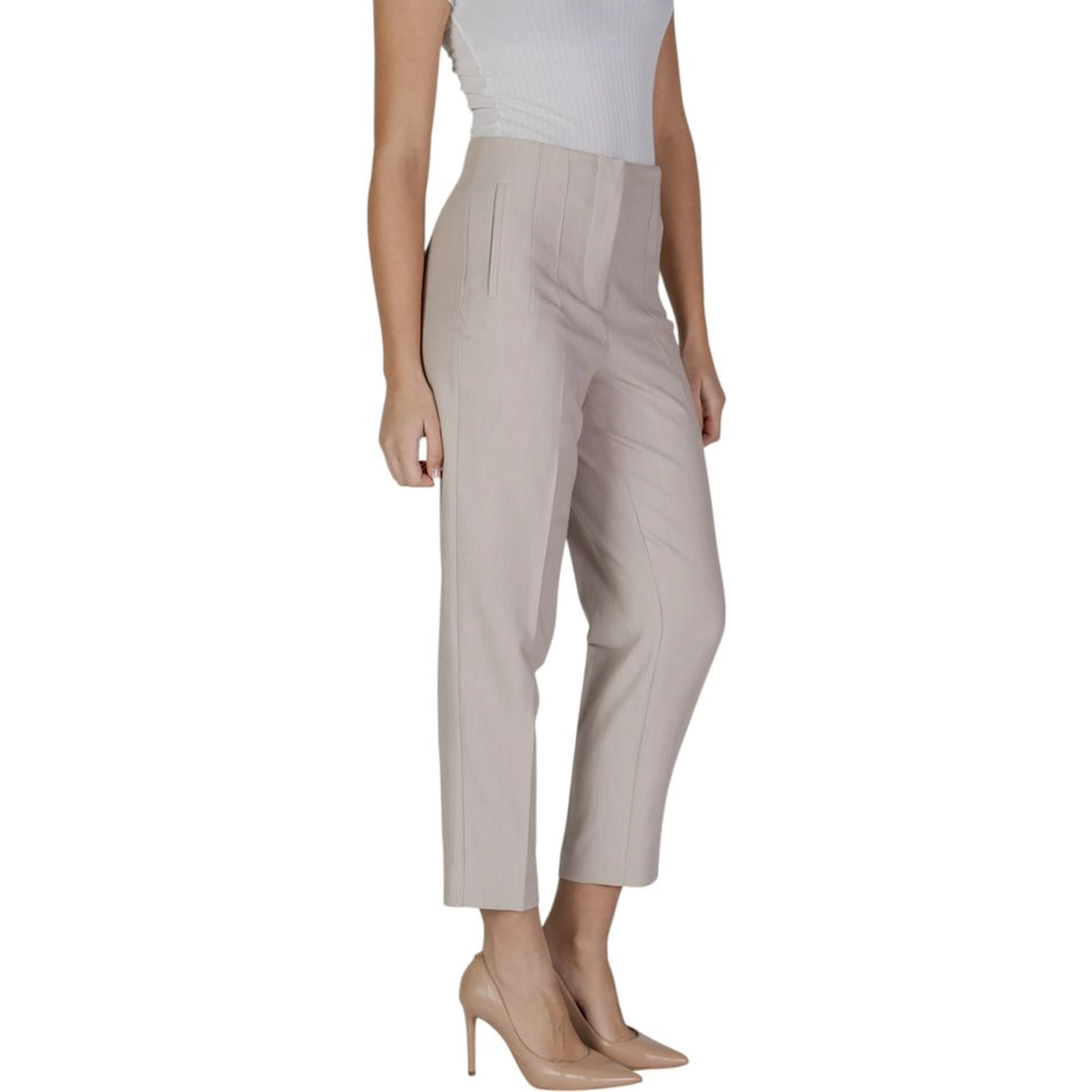 Beige Recycled Polyester Casual Pants