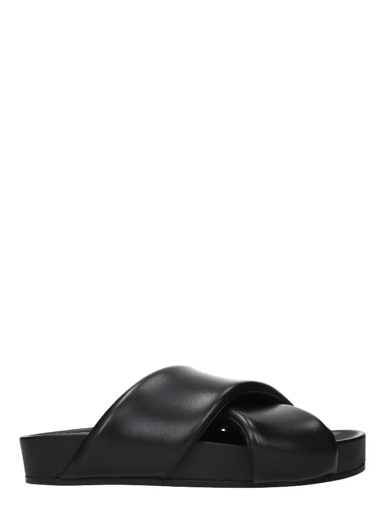 Black Leather Slippers
