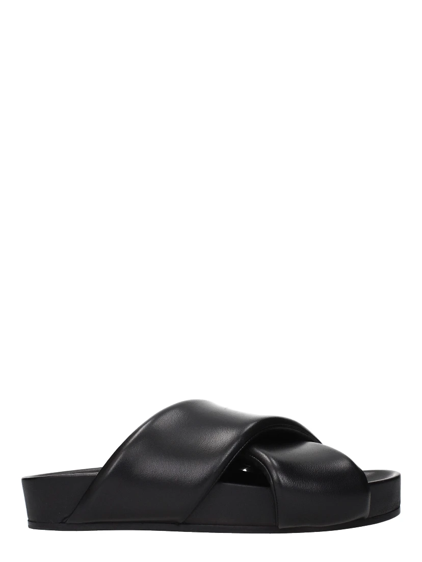 Black Leather Slippers