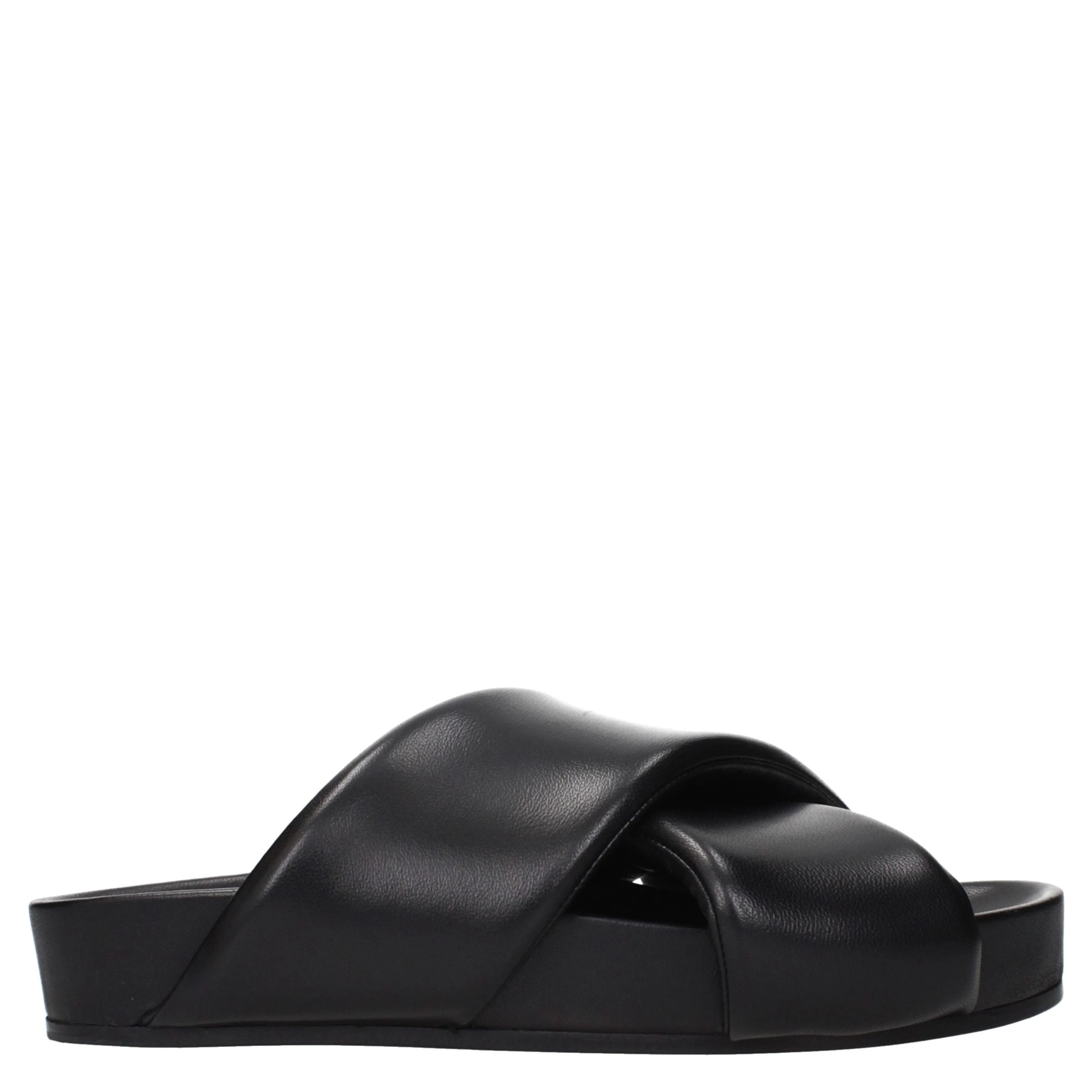Black Leather Slippers